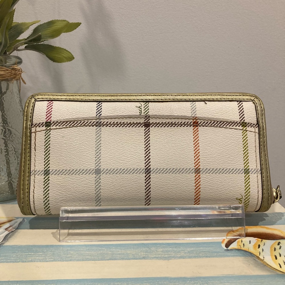 Coach Tattersall Zip Around Wallet (Plaid/Tartan} Cream Gold Trim Large Wallet - Picture 4 of 9